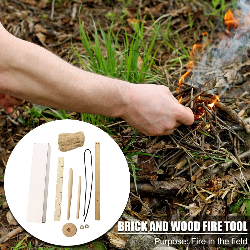 Bow Drill Friction Fire Starter Drilling Tool Kit for Outdoor Survival Camping Hiking Emergency Equipment