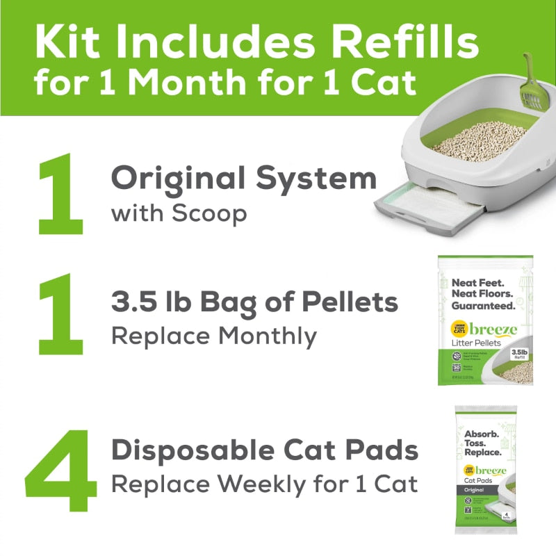 Purina Tidy Cats BREEZE System Starter Kit Litter Box, Litter Pellets & Pads