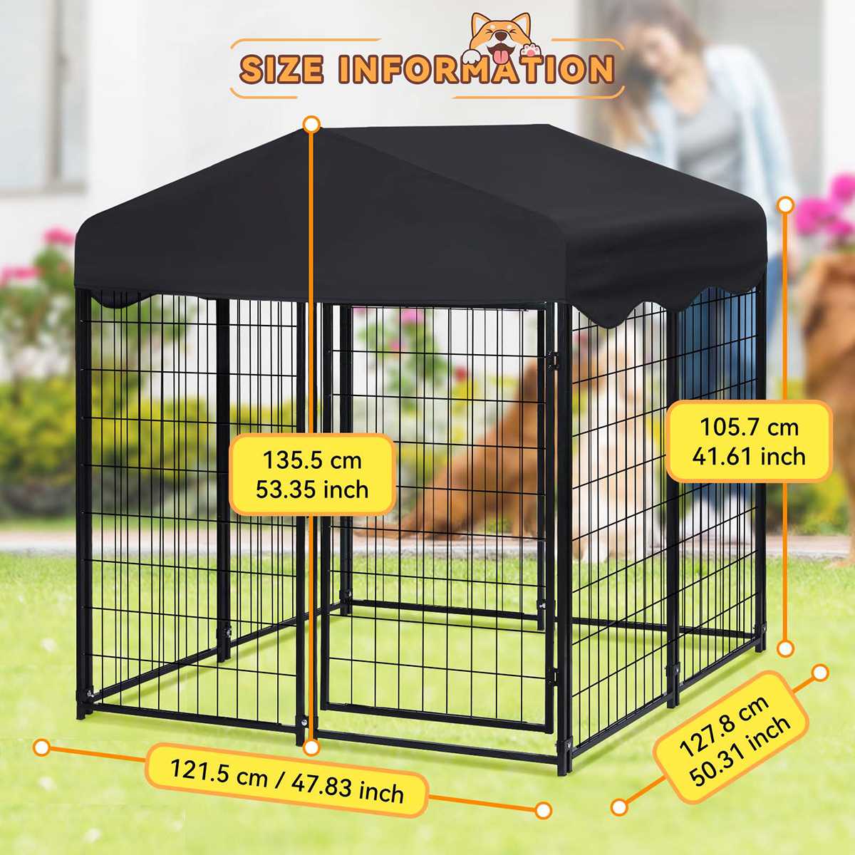 Large Outdoor Dog Kennel 4ft x 4.2ft x 4.5ft Fence with UV Resistant Oxford-Cloth Roof Secure