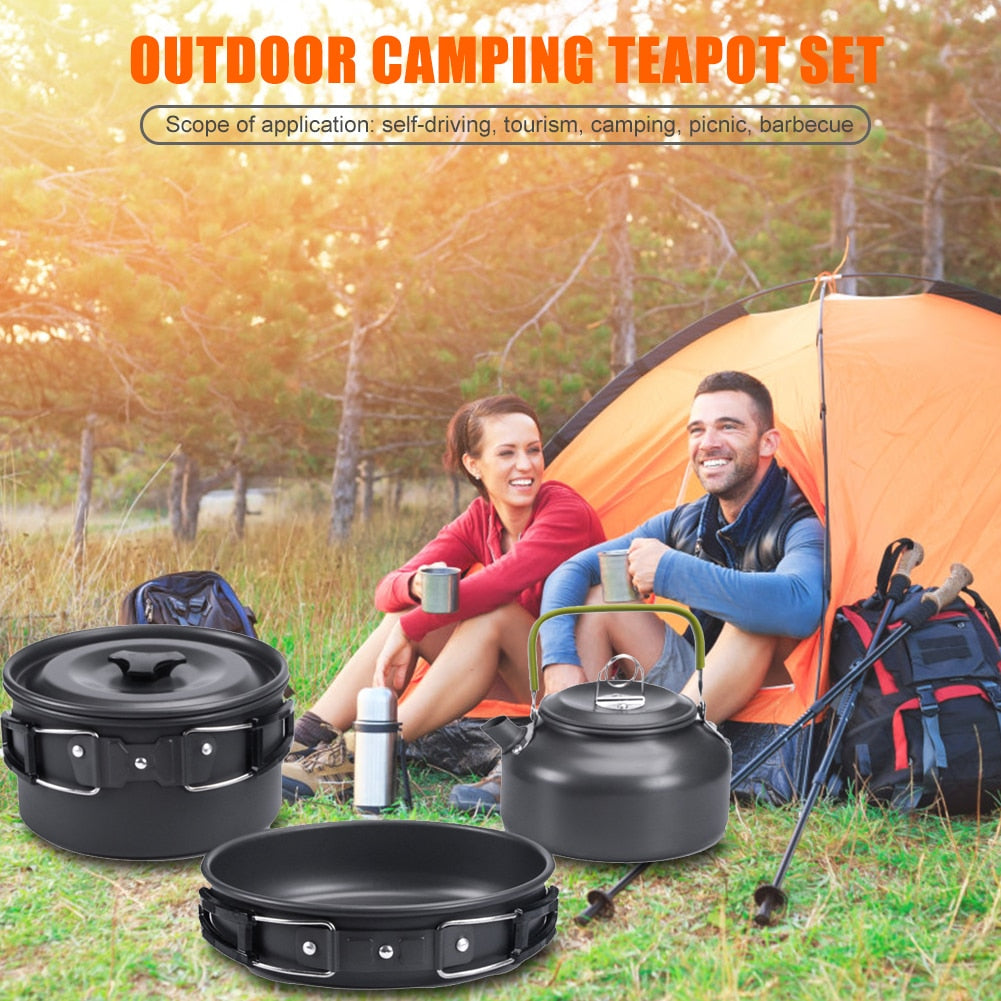 3 in 1 Alumina Outdoor Pot Pan Kettle Camping Cookware Kit For Hiking