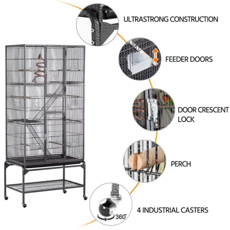 Extra Large Metal Rolling Pet or Bird Cage with Detachable Stand