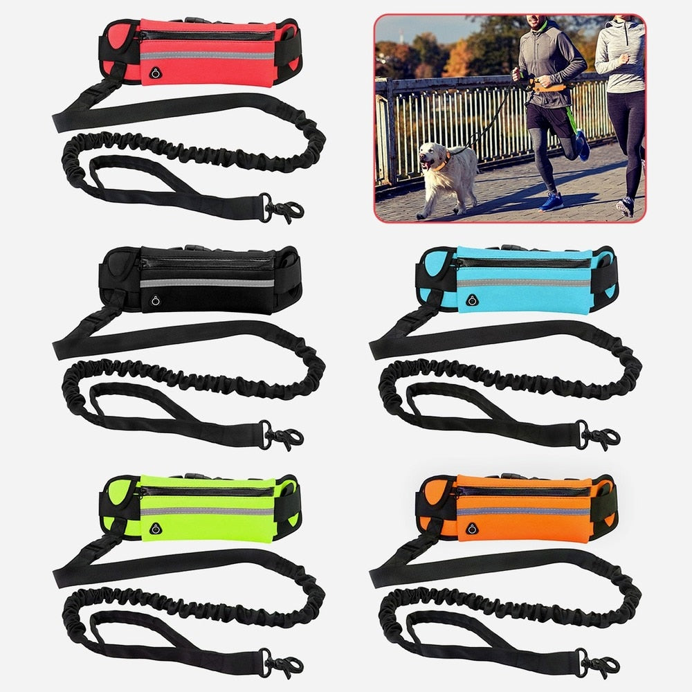 Hands Free Walking Reflective Leash with Waist Bag Retractable Elastic Belt