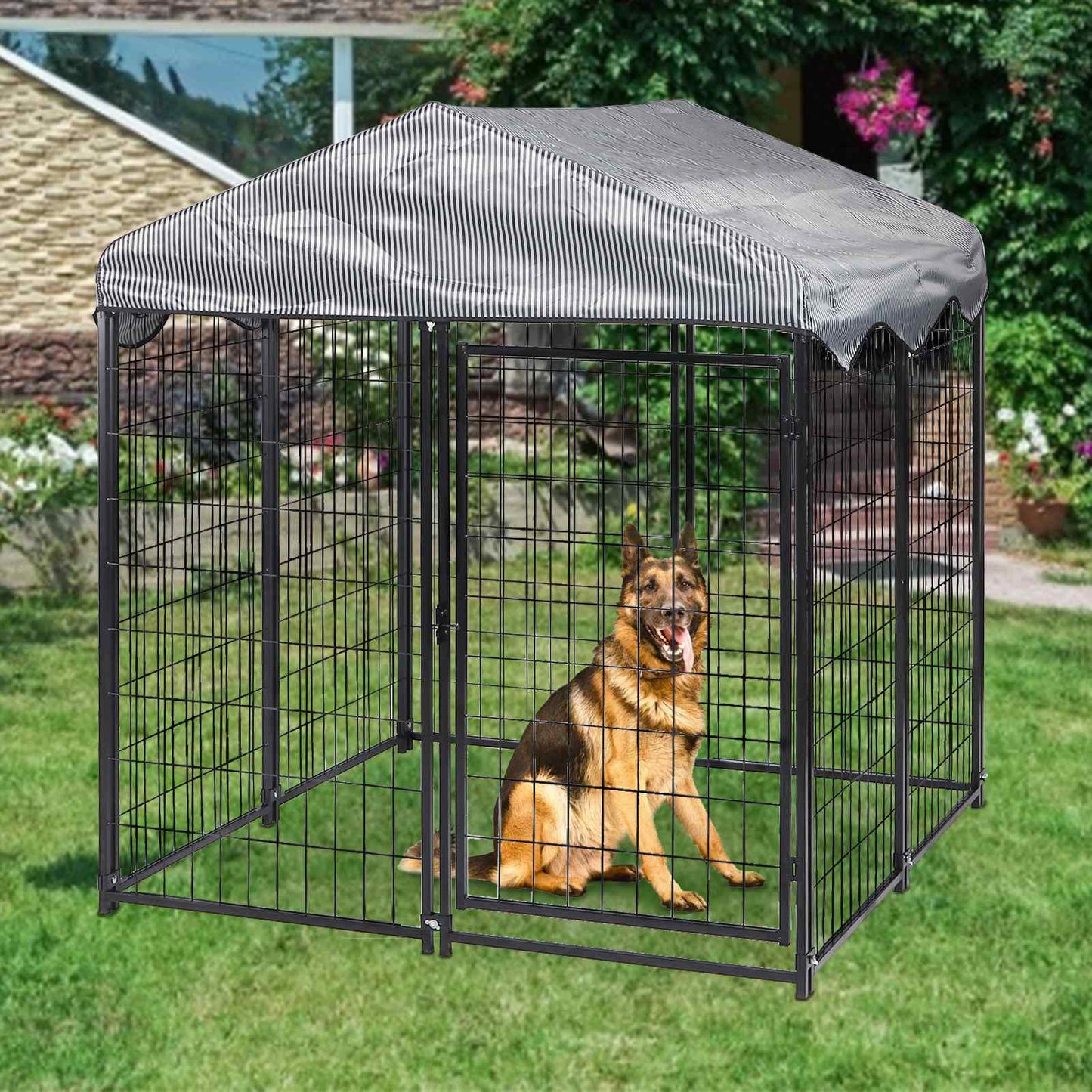 Large Outdoor Dog Kennel 4ft x 4.2ft x 4.5ft Fence with UV Resistant Oxford-Cloth Roof Secure