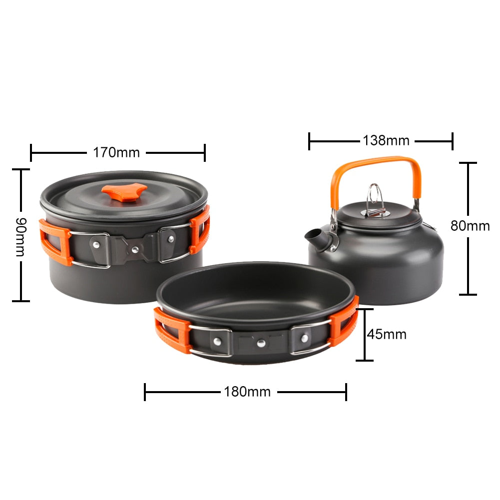 3 in 1 Alumina Outdoor Pot Pan Kettle Camping Cookware Kit For Hiking