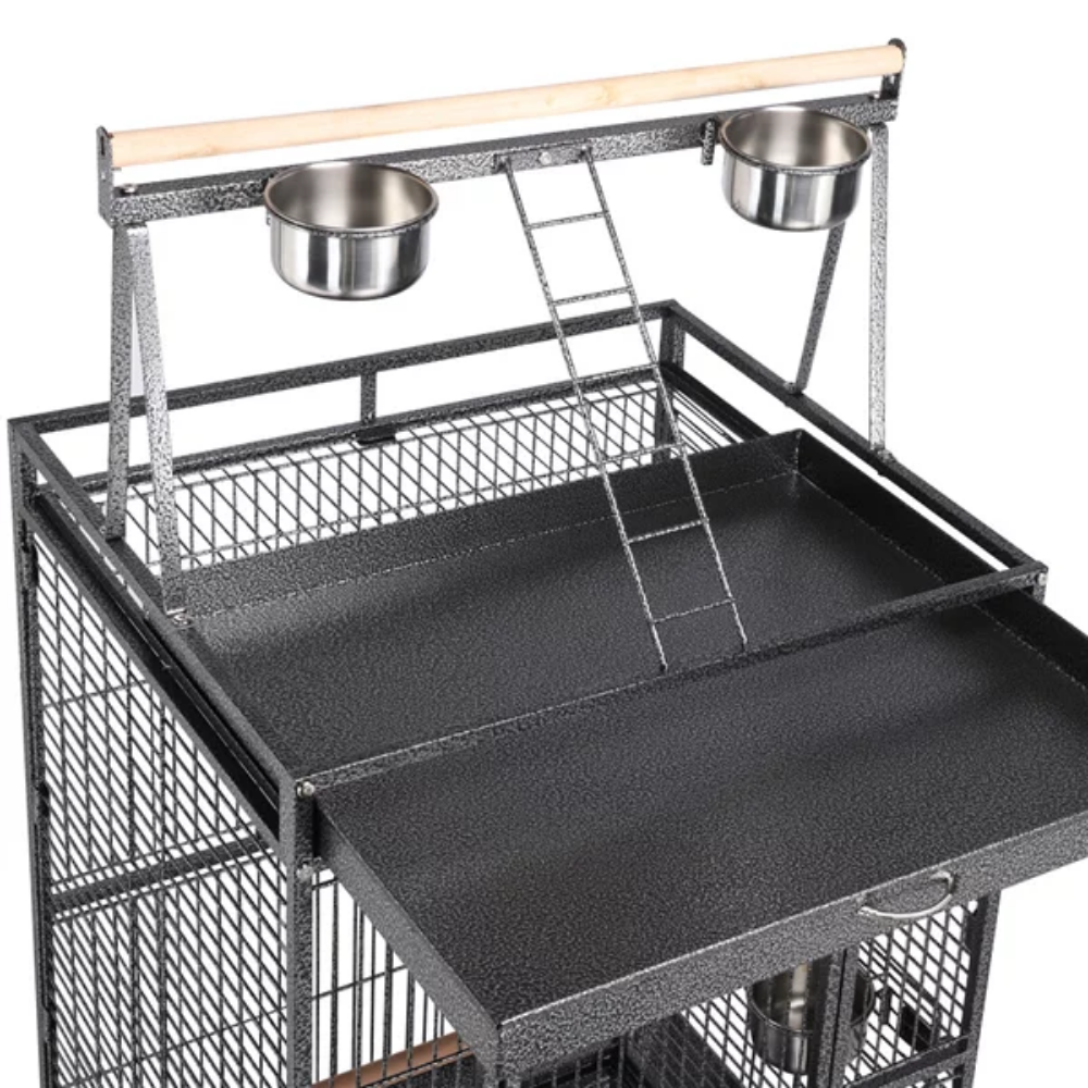 Rolling Metal Large Bird Cage with Play Top for Large Pet Birds