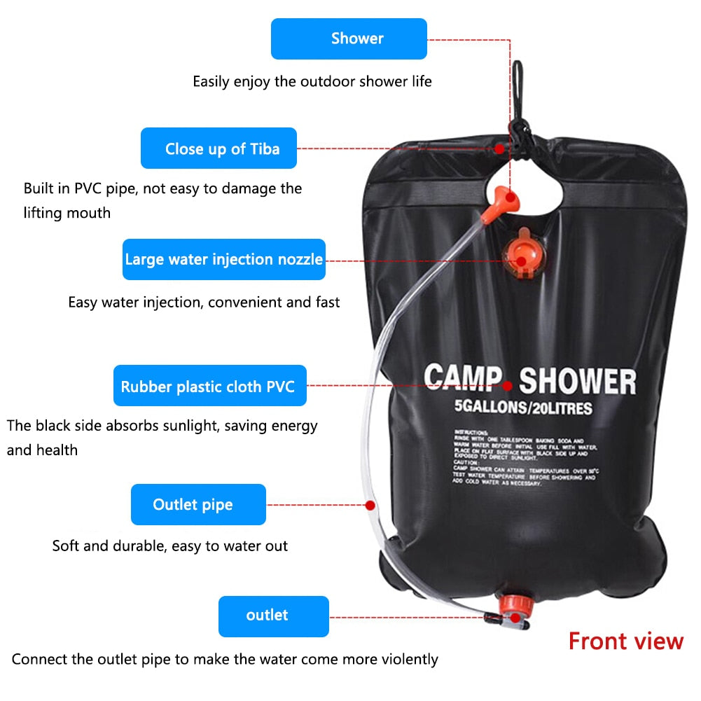 20L Water Outdoor, Solar Heated, Portable ,Travel, Hiking, Climbing, Camping Shower Equipment