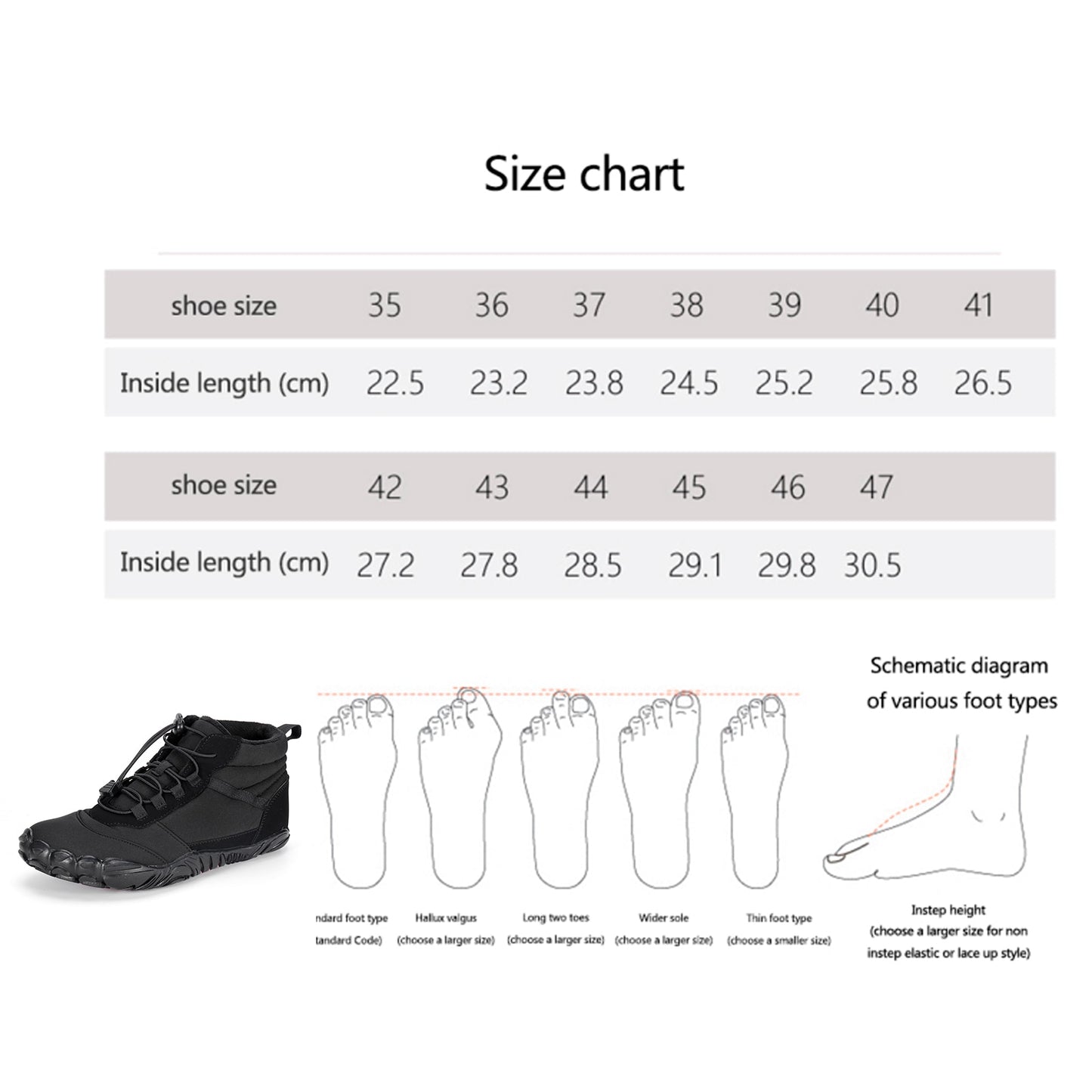 1 Pairs Unisex High-top Barefoot  Padded and Waterproof Running Shoes Non-Slip Breathable for Outdoor Walk