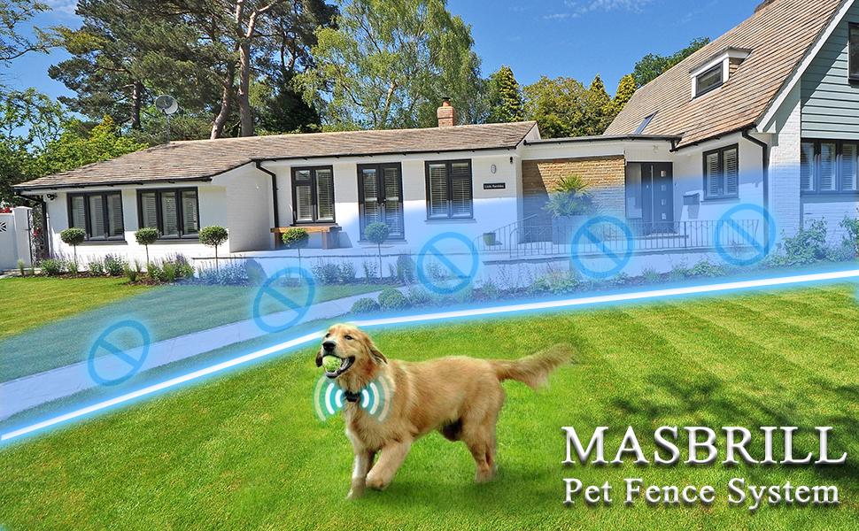 MASBRILL Electric Dog Fence Aboveground Underground Pet Containment System Equip IPX7 Waterproof Rechargeable Fence Collars