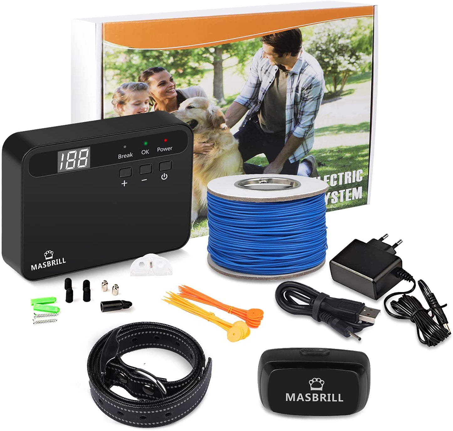 MASBRILL Electric Dog Fence Aboveground Underground Pet Containment System Equip IPX7 Waterproof Rechargeable Fence Collars