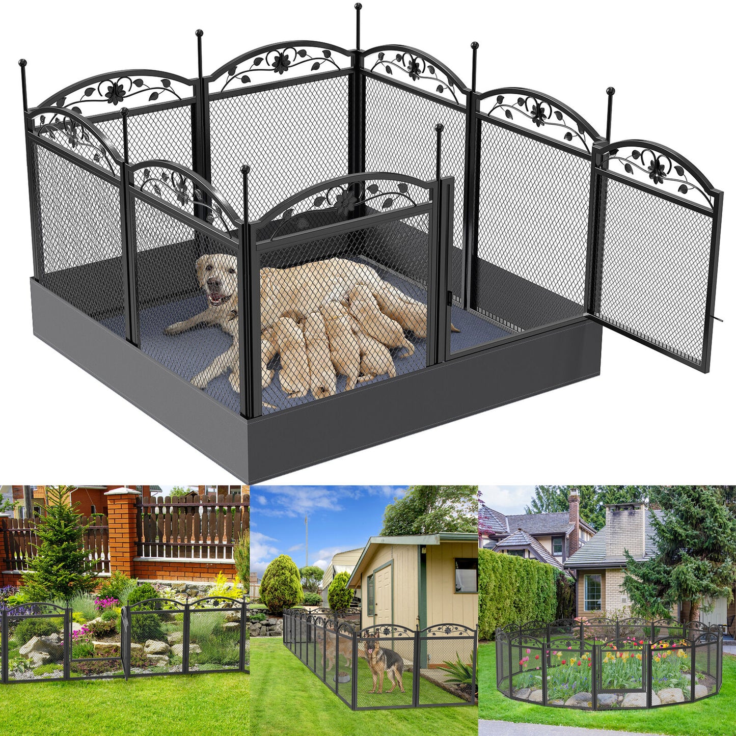 Dog Playpen 8 Panels with Waterproof Pad