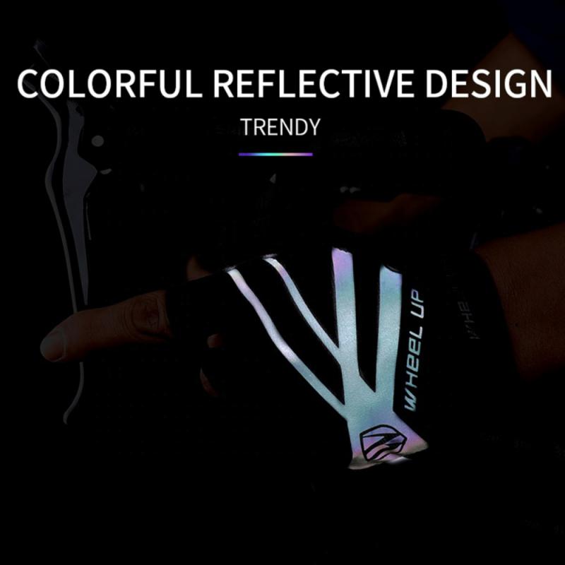WHEEL UP Half Finger Liquid Gel Pads Shock-Absorbing Colorful Reflection Gym Fingerless Gloves For Men