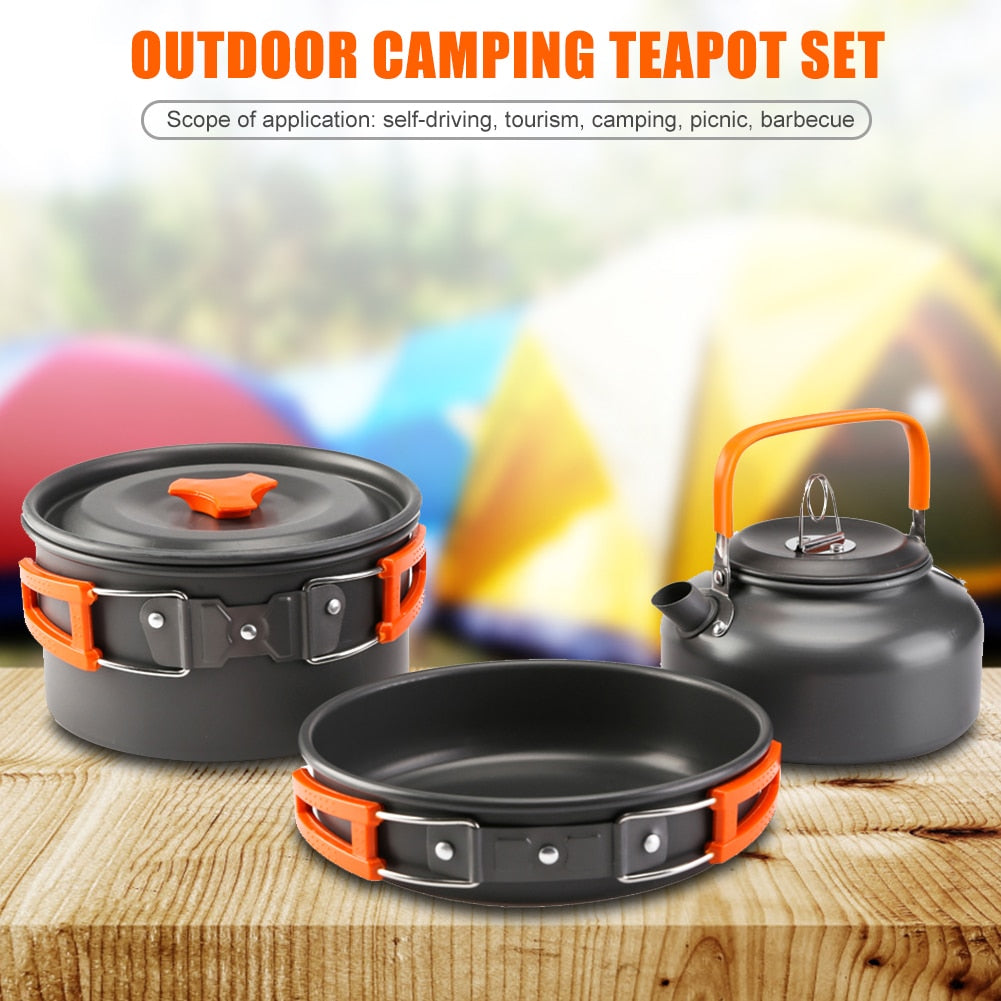 3 in 1 Alumina Outdoor Pot Pan Kettle Camping Cookware Kit For Hiking