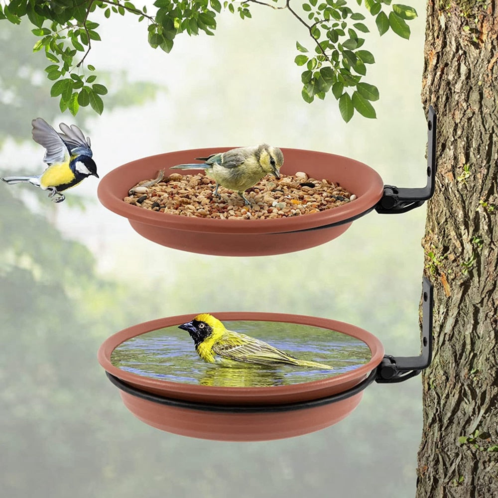 Pet Bird Garden Outdoor Hanging Bird Feeder Stand Bath Tray Set